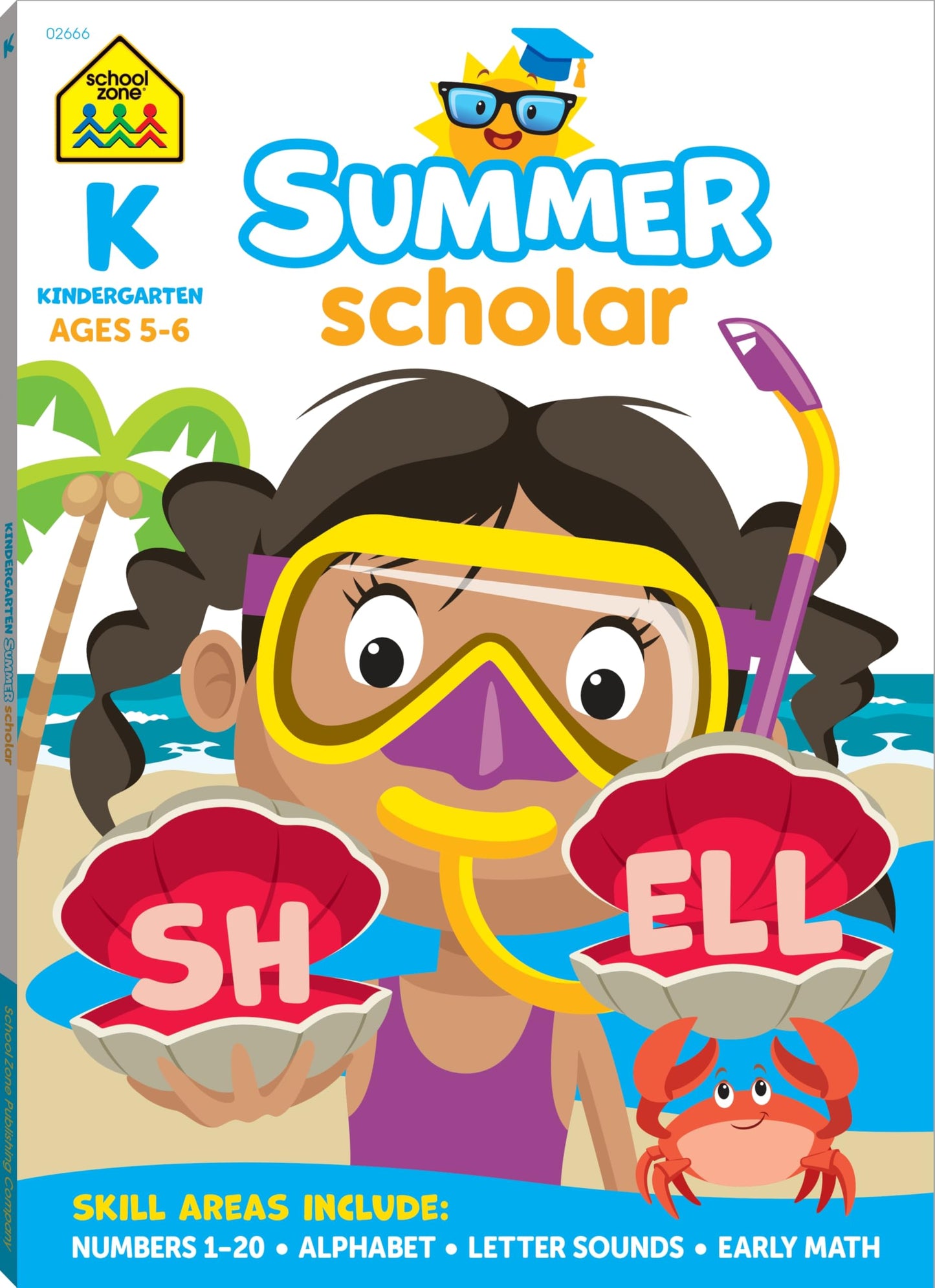 School Zone Kindergarten Summer Scholar Workbook: 80 Pages, Pre-K, Letters, Early Reading and Writing, Numbers 0-20, Basic Math, Counting, Matching, Story Order, Ages 5-6