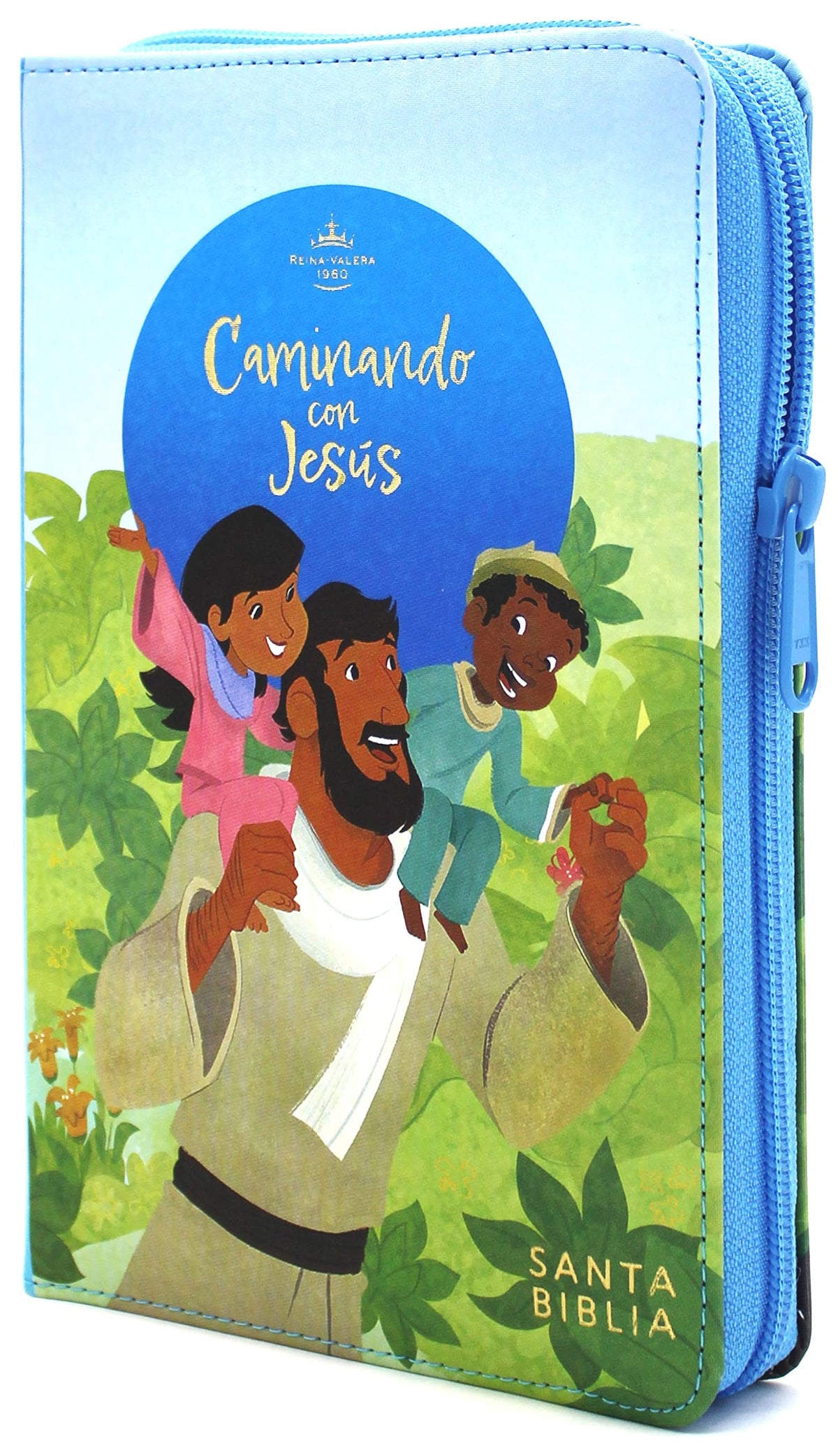 Biblia para Ni?os Caminando con Jesus con Cierre y Indice en color Azul Reina Valera 1960 / Kids Bible full color Illustration ni?o ( Spanish Edition )