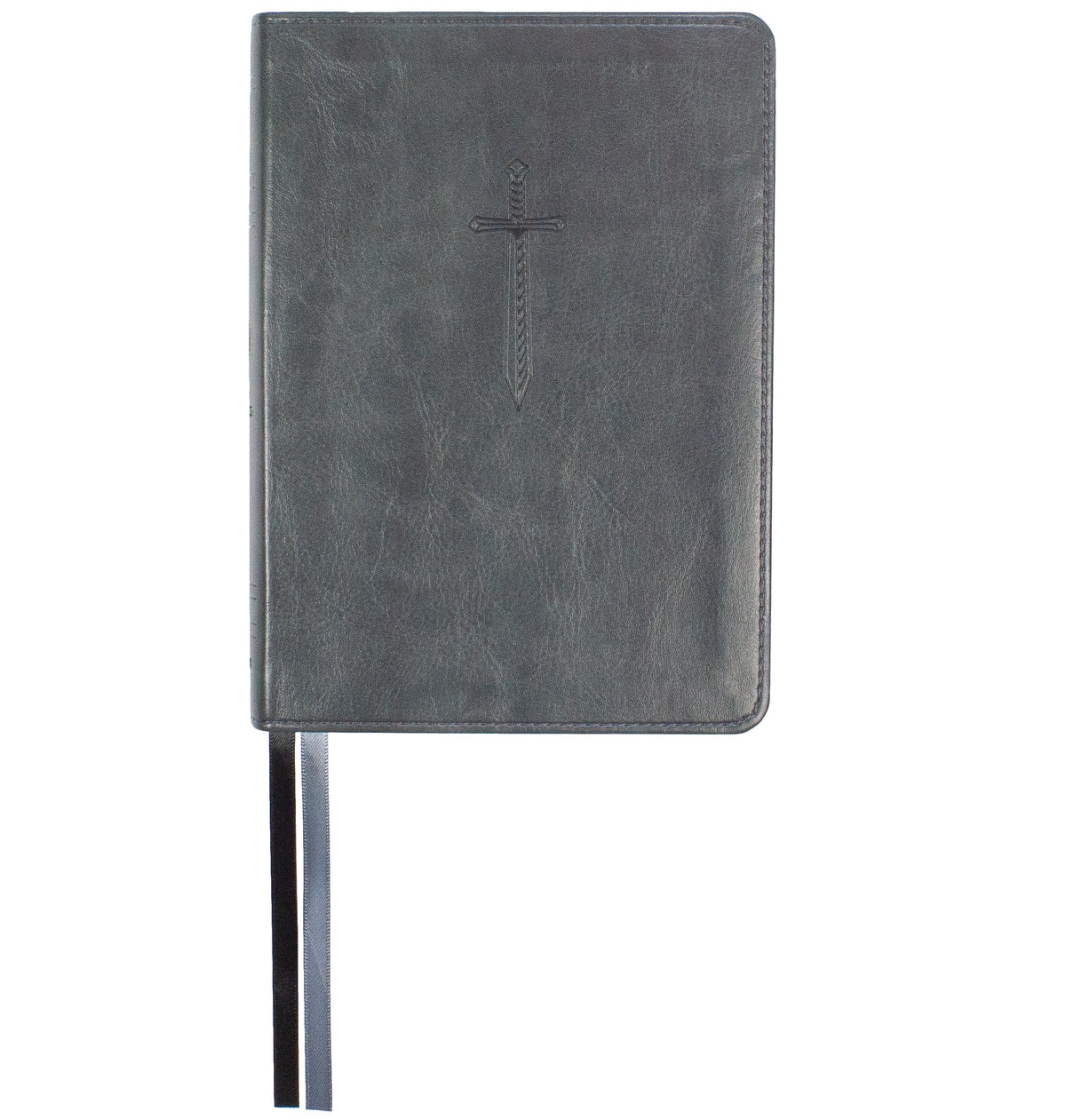 LSB Holy Bible for Men, Portable Size, Gray Imitation Leather with Debossed Sword: Legacy Standard Bible in a 2-Column Paragraph, Red Letter Format with 2 Ribbon Markers