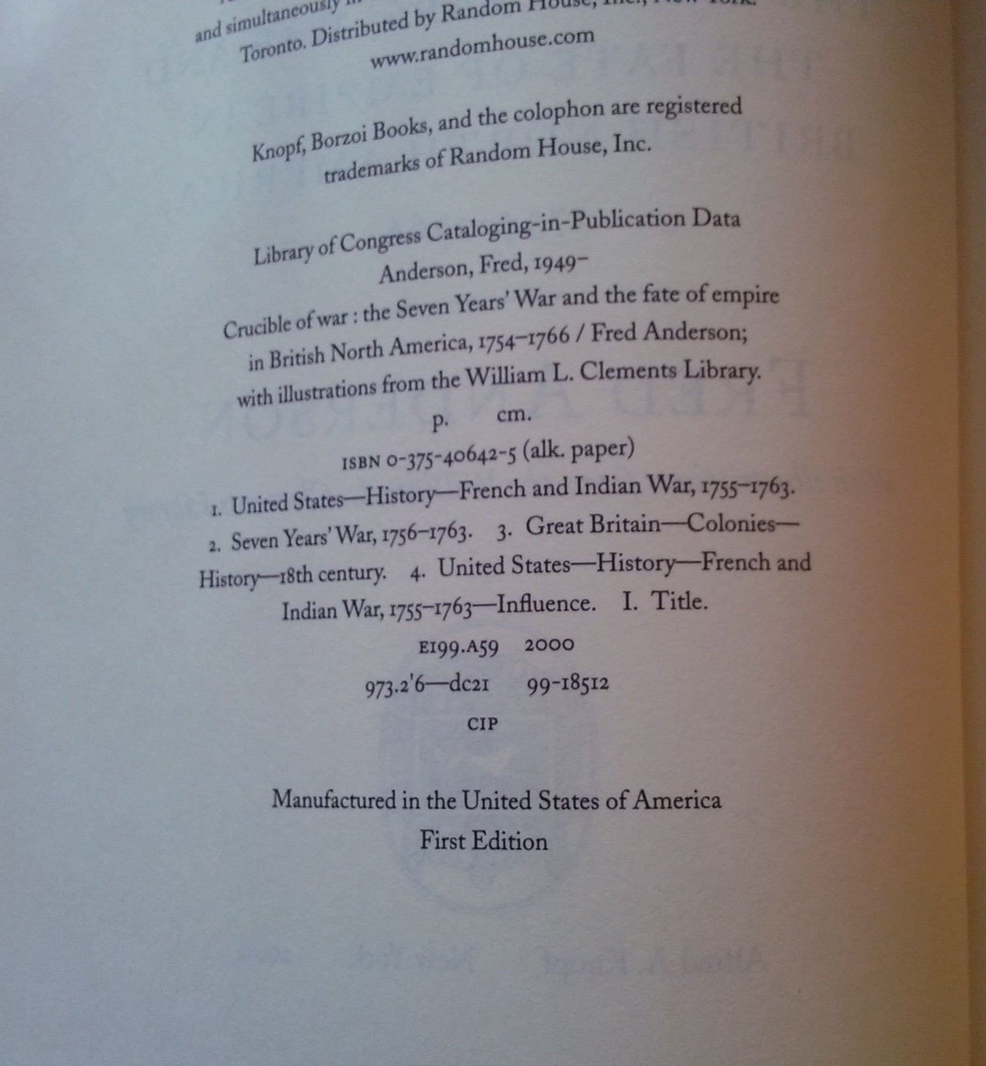 Crucible of War: The Seven Years' War and the Fate of Empire in British North America, 1754-1766