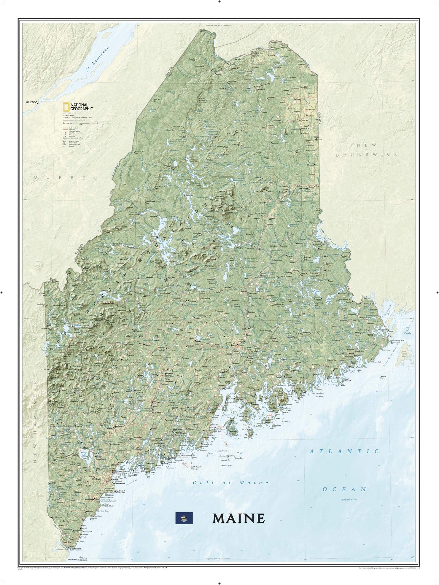 National Geographic Maine Wall Map (30.25 x 40.5 in) (National Geographic Reference Map)