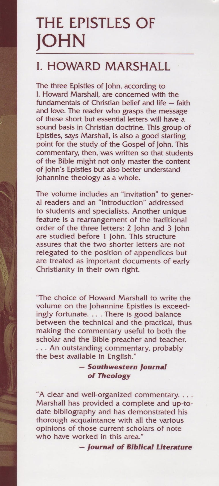 The Epistles of John (The New International Commentary on the New Testament) — back cover
