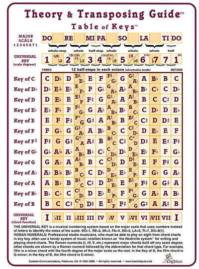 Theory and Transposing Guide: Laminated Cards