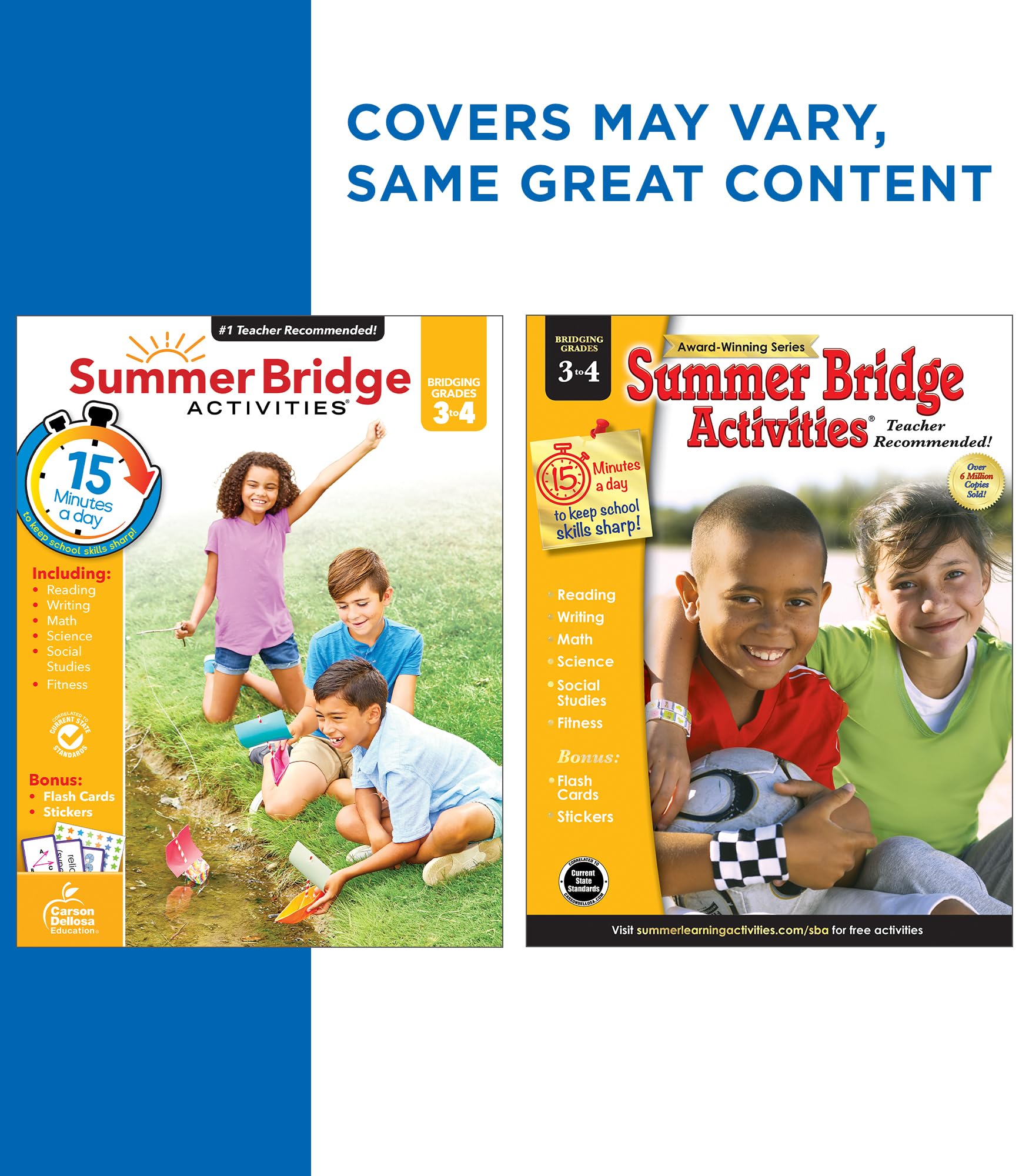 Summer Bridge Activities 3rd to 4th Grade Workbook, Activity Book with Math, Reading Comprehension, Science, Fitness, Social Studies, Writing Practice, and Flash Cards (Volume 5)