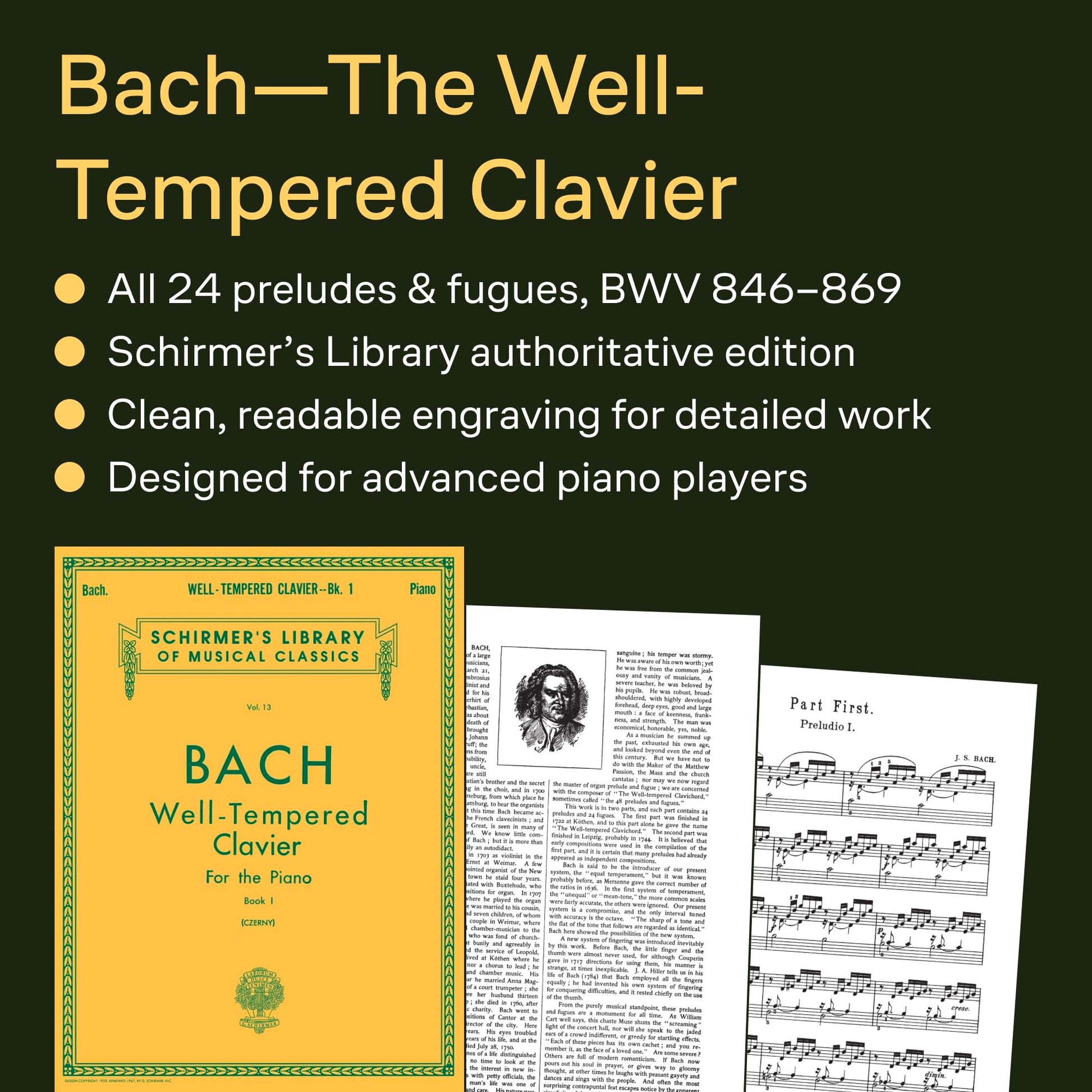 Bach - Well-Tempered Clavier Book 1  Piano Sheet Music  Schirmer Classics Vol. 13  Preludes and Fugues BWV 846-869  Advanced Piano Songbook and Teacher Resource