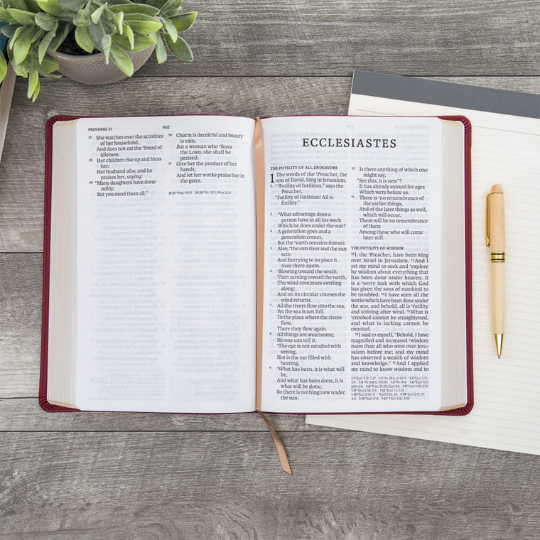 NASB Super Giant Print Reference Bible, Burgundy LeatherTouch — back cover