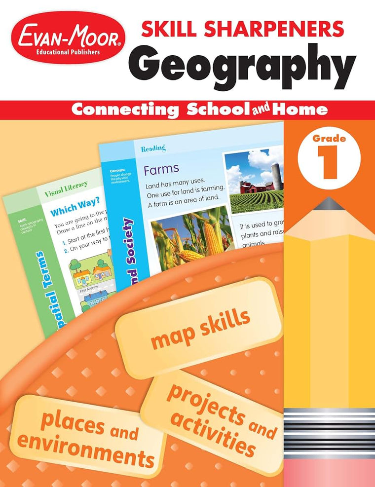 Evan-Moor Skill Sharpeners: Geography, Grade 1 Activity Book - Supplemental At-Home Resource Geography Skills Workbook