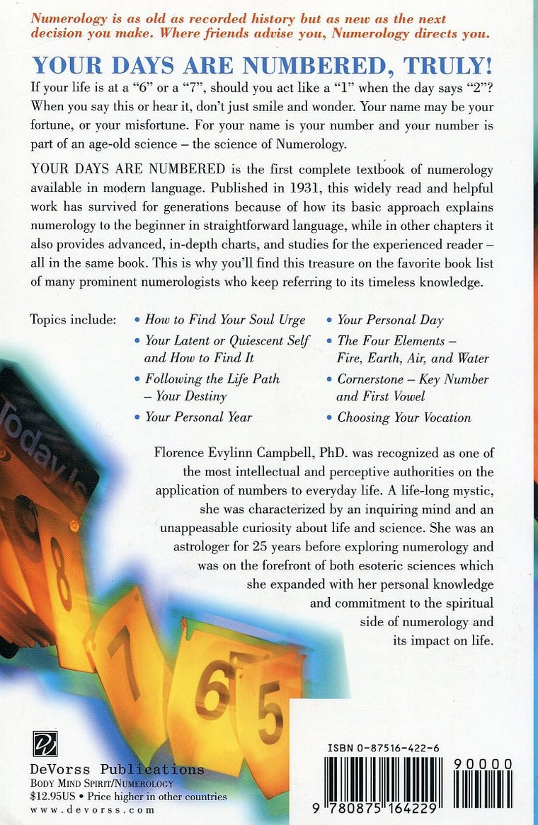 Your Days Are Numbered: A Manual of Numerology for Everybody — back cover