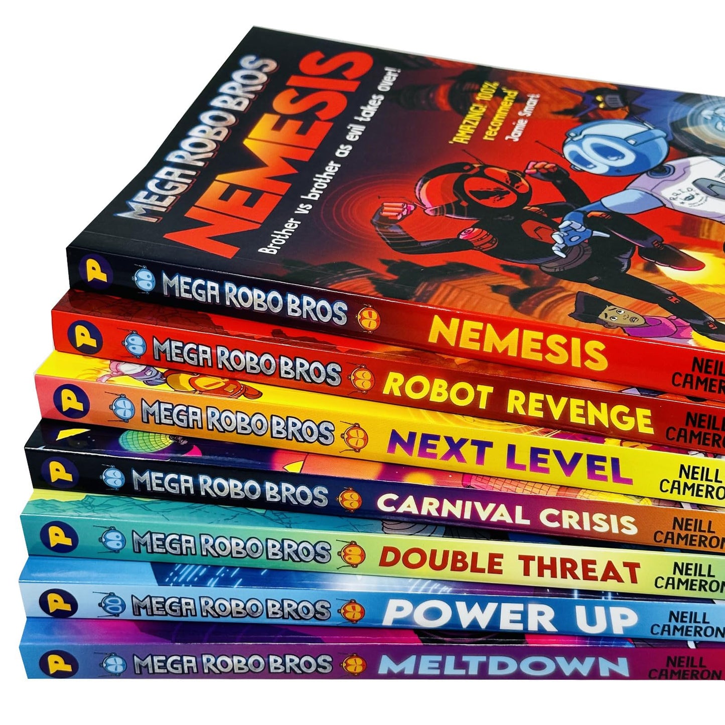 Mega Robo Bros Series Volume 1-7 Books Collection Set By Neil Cameron(Meltdown, Power Up, Double Threat, Carnival Crisis, Next Level, Robot Revenge & Nemesis)