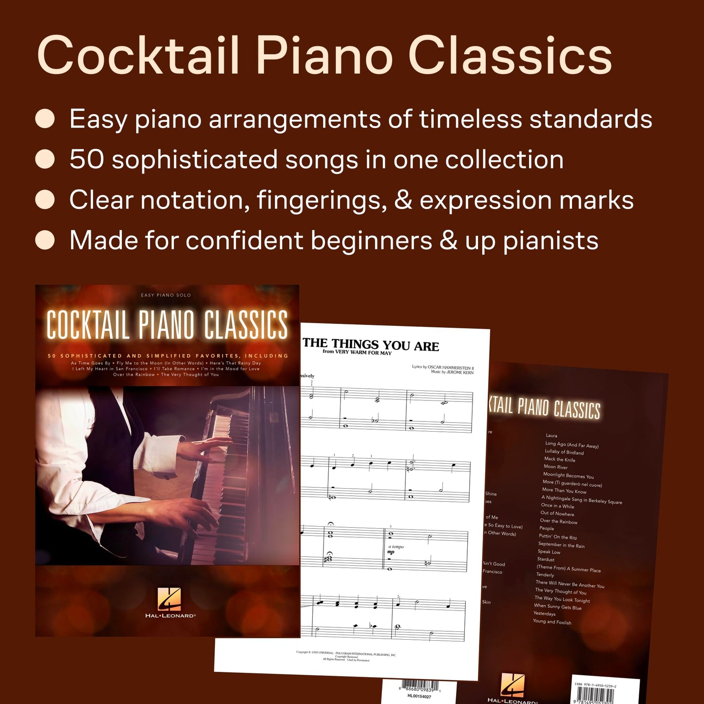 Cocktail Piano Classics - Easy Piano Songbook with 50 Jazz Standards and American Songbook Favorites for Piano Players  Includes Fly Me to the Moon, Moon River, Stardust and many more