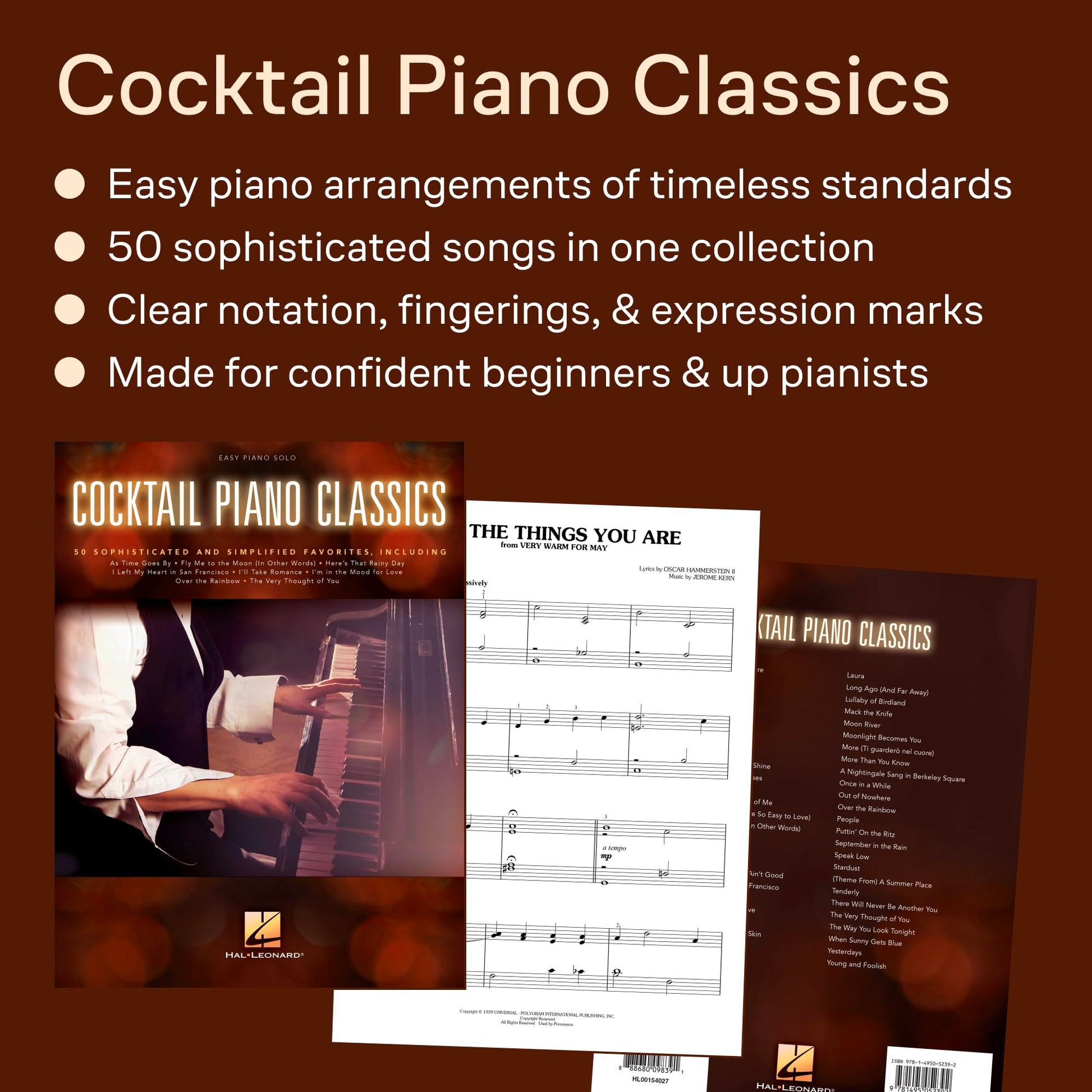 Cocktail Piano Classics - Easy Piano Songbook with 50 Jazz Standards and American Songbook Favorites for Piano Players  Includes Fly Me to the Moon, Moon River, Stardust and many more