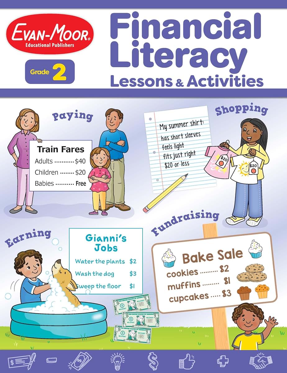 Financial Literacy Lessons and Activities for Grade 2 Teachers Resource Book, Reproducible Worksheets, Homeschool Resources, Classroom Lessons, Math Word Problems, Money Games