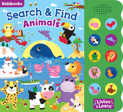 Search & Find Animals - Interactive Sound Book with 10 Buttons  Toddler Learning Board Book  Early Childhood Development & Fine Motor Skills  Seek and Find Activity Book for Boys & Girls