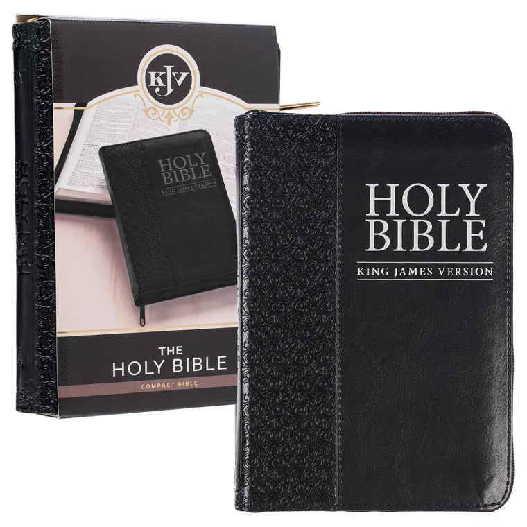 KJV Holy Bible, Compact Faux Leather Red Letter Edition - Ribbon Marker, King James Version, Black Faux Leather, Zipper Closure (KJV Compact Editions)