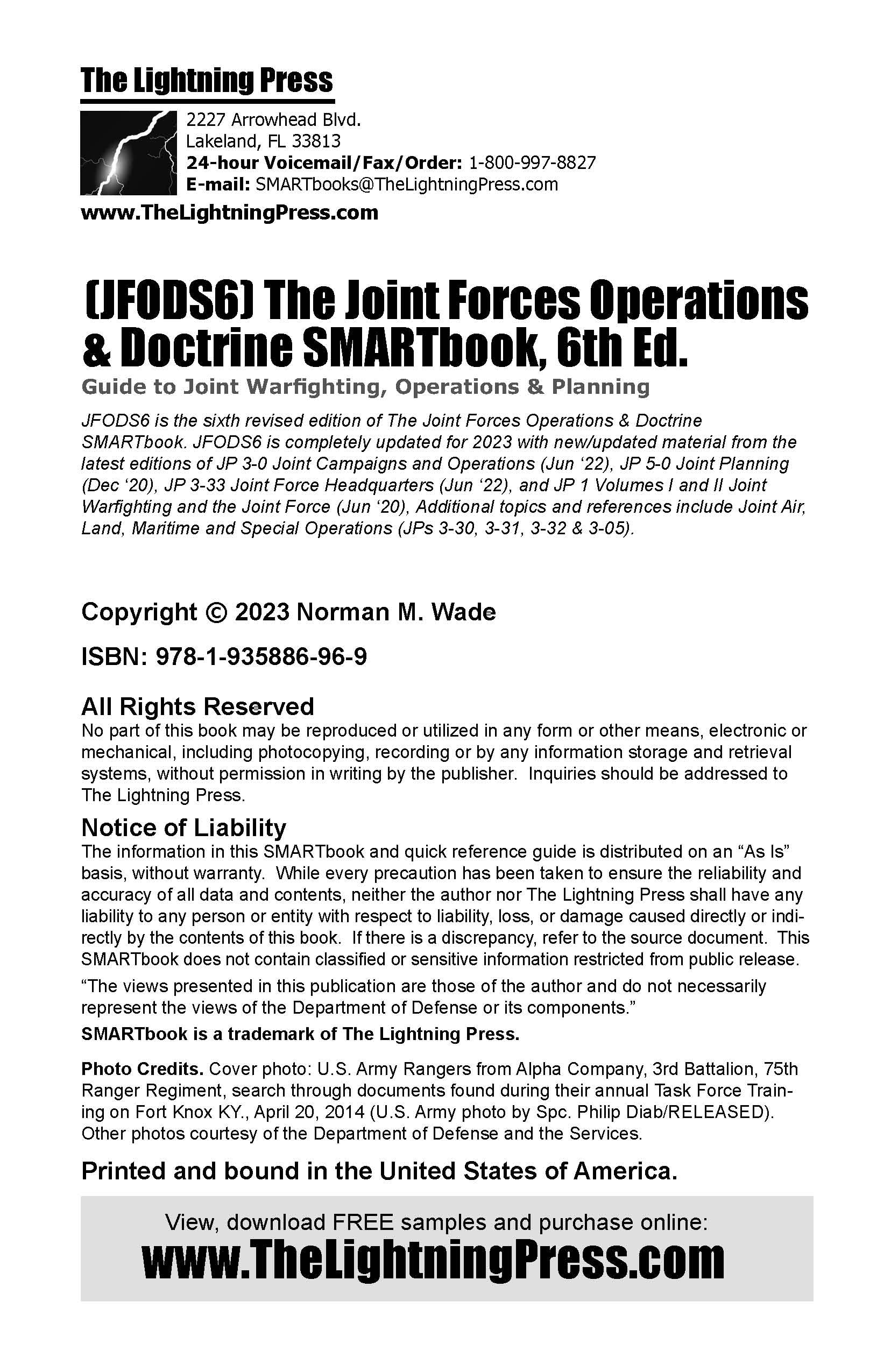 JFODS6: The Joint Forces Operations & Doctrine SMARTbook, 6th Ed.