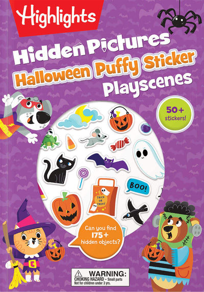 Halloween Hidden Pictures Puffy Sticker Playscenes: Over 50 Reusable Halloween Stickers to Decorate, Find Over 175 Hidden Objects, Solve Mazes and More (Highlights Puffy Sticker Playscenes)