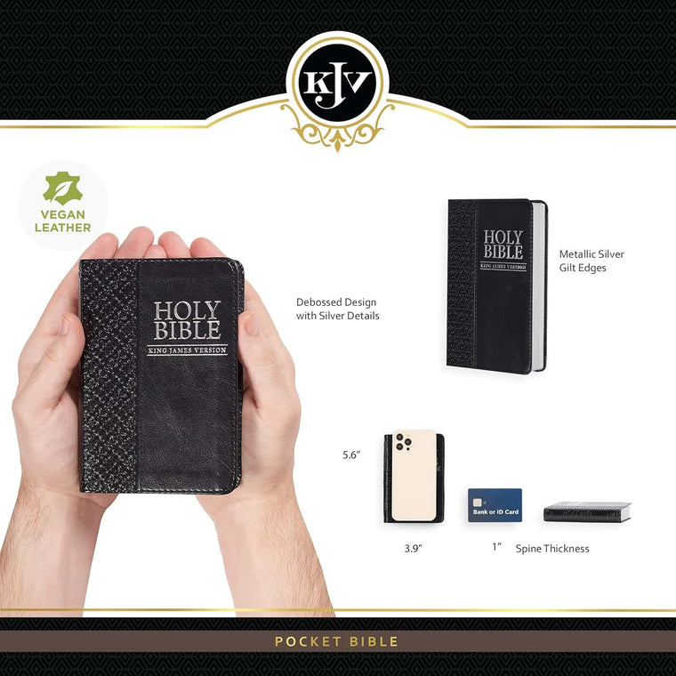 KJV Holy Bible, Mini Pocket Size, Black Faux Leather w/Ribbo