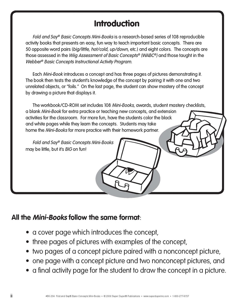 Super Duper Publications  Fold and Say Basic Concepts Mini-Books: 108 Reproducible Basic Concepts Activity Books  Educational Resource for Children — back cover