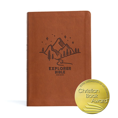 CSB Explorer Bible for Kids, Brown Mountains LeatherTouch, Indexed, Red Letter, Full-Color Design, Photos, Illustrations, Charts, Videos, Activities, Easy-to-Read Bible Serif Type