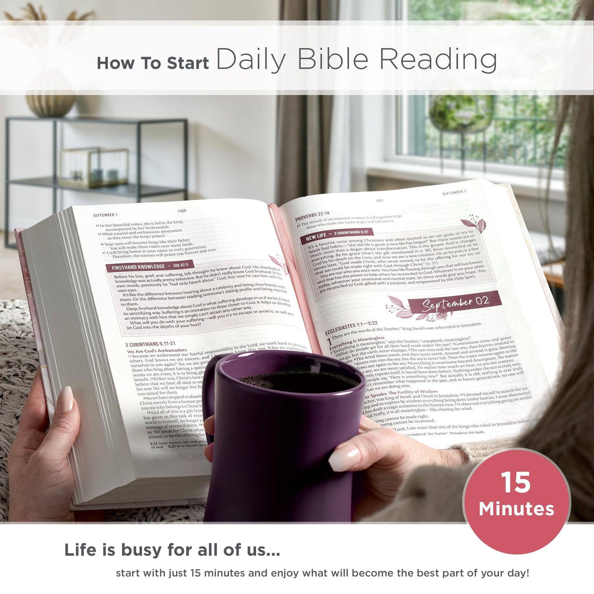 NLT Holy Bible Everyday Devotional Bible for Women New Living Translation, Pink Printed Floral, Flexible Daily Bible Reading Plan Options (NLT Womens Devo Editions)
