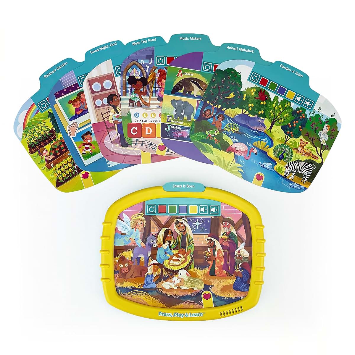Bible Activity Pad for Kids Ages 4-8 - Read, Press & Learn with Removable Cards and Music