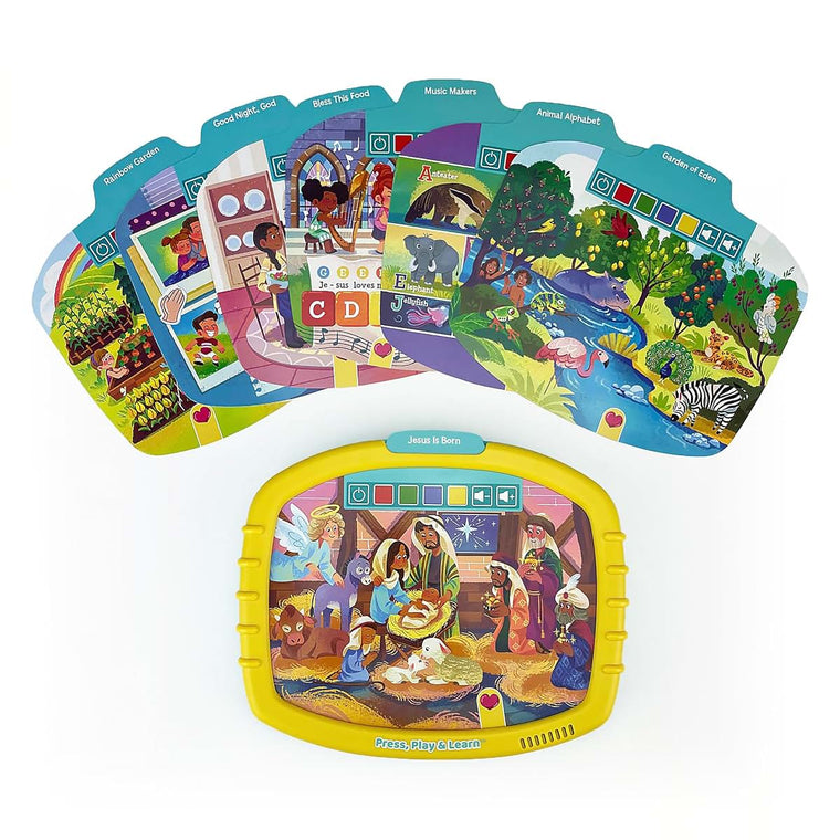 Bible Activity Pad for Kids Ages 4-8 - Read, Press & Learn with Removable Cards and Music