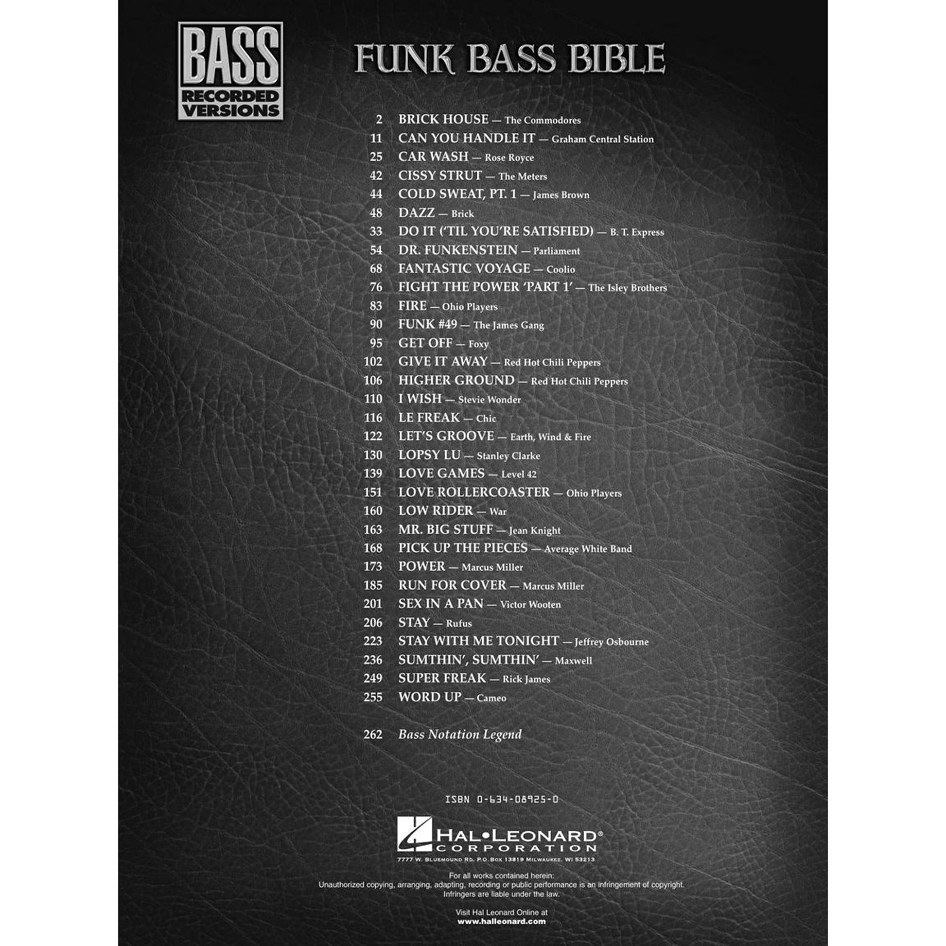 Funk Bass Bible - Hal Leonard Sheet Music Songbook  32 Funk Classics with Note-for-Note Bass Transcriptions and Tablature  Essential Funk Basslines for All Skill Levels (Bass Recorded Versions)