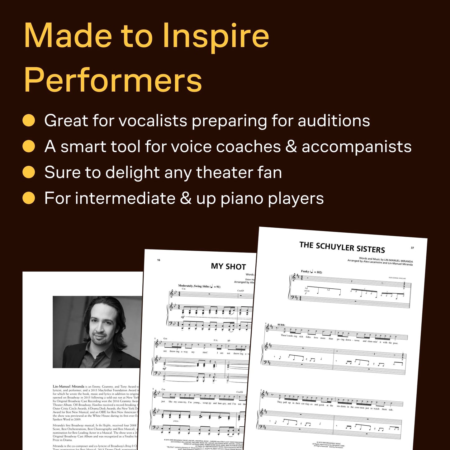 Hamilton - Vocal Selections  Piano/Vocal Songbook with 17 Broadway Musical Hits  Beginner to Intermediate Piano and Voice Sheet Music Book for Singers, Accompanists, and Theatre Fans