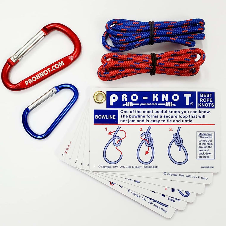 Knot Tying Kit  Pro-Knot Best Rope Knot Cards, two practice cords and a carabiner