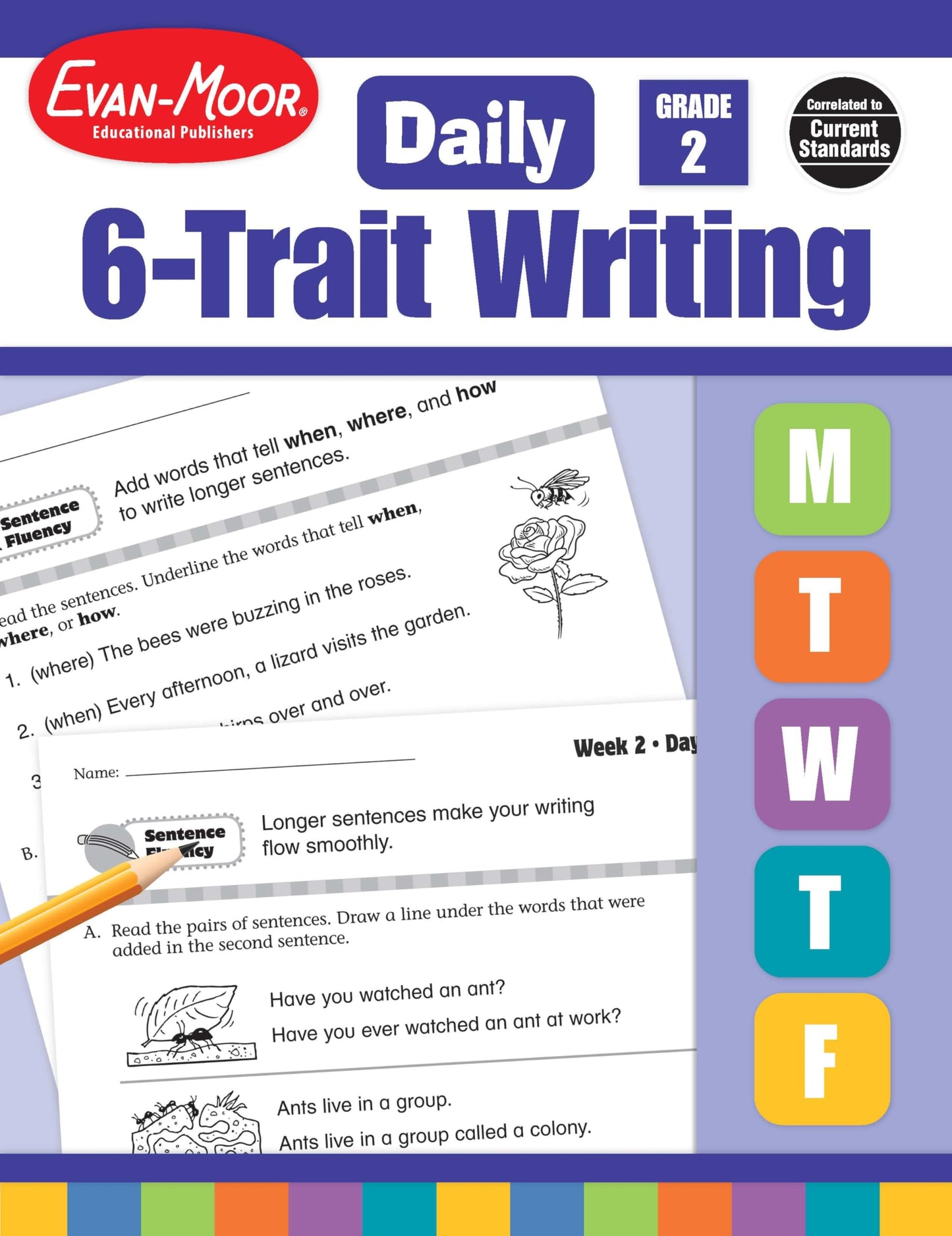 Evan-Moor Daily 6-Trait Writing, Grade 2, Homeschool and Classroom Resource Workbook, Reproducible Worksheets, Teaching Edition, Lesson Plans, Ideas, Organization, Word Choice, Sentence Fluency, Voice