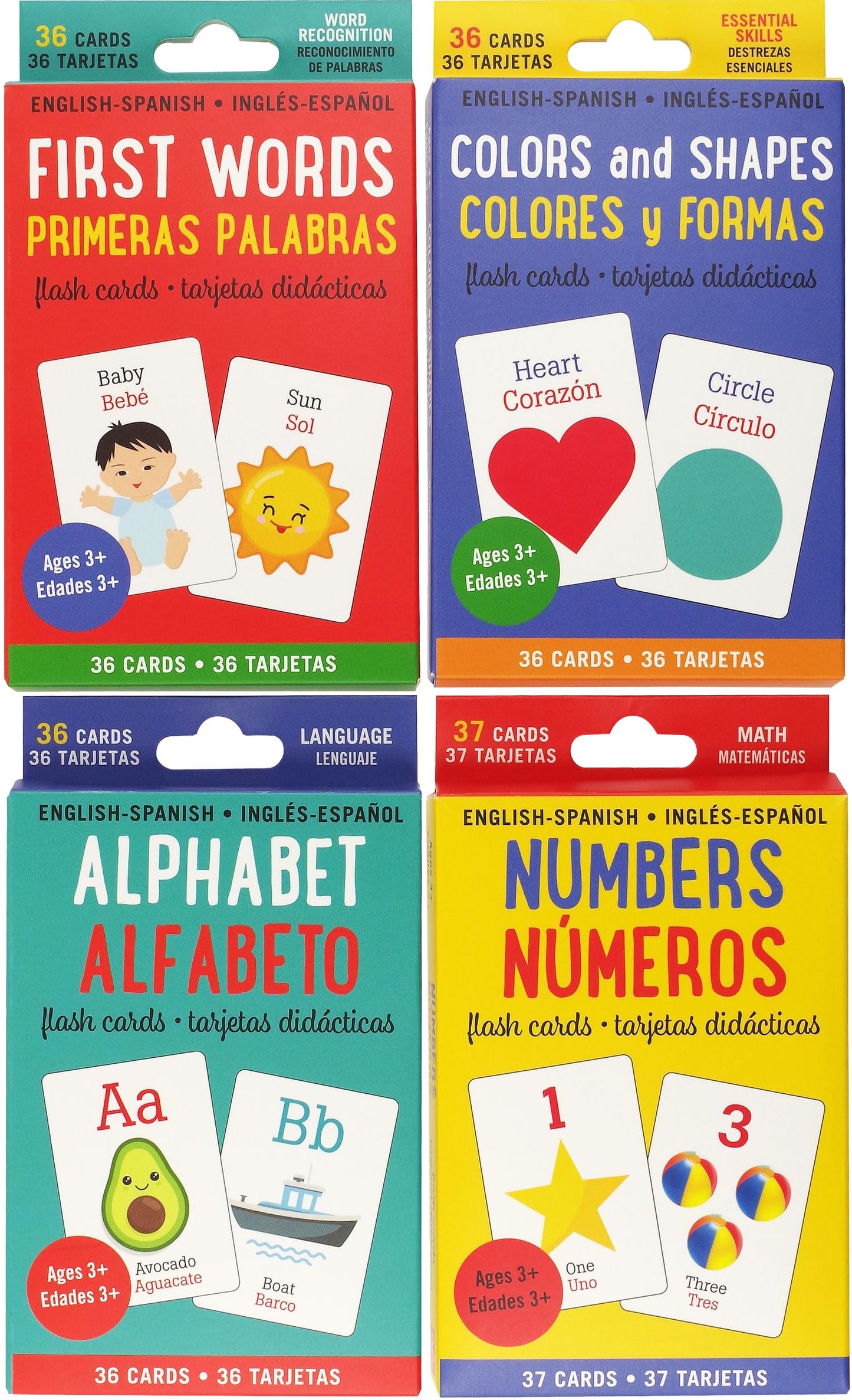 Bilingual Flash Cards Value Pack - Spanish and English (Includes Alphabet, Colors & Shapes, First Words, and Numbers) (Set of 4 Decks)