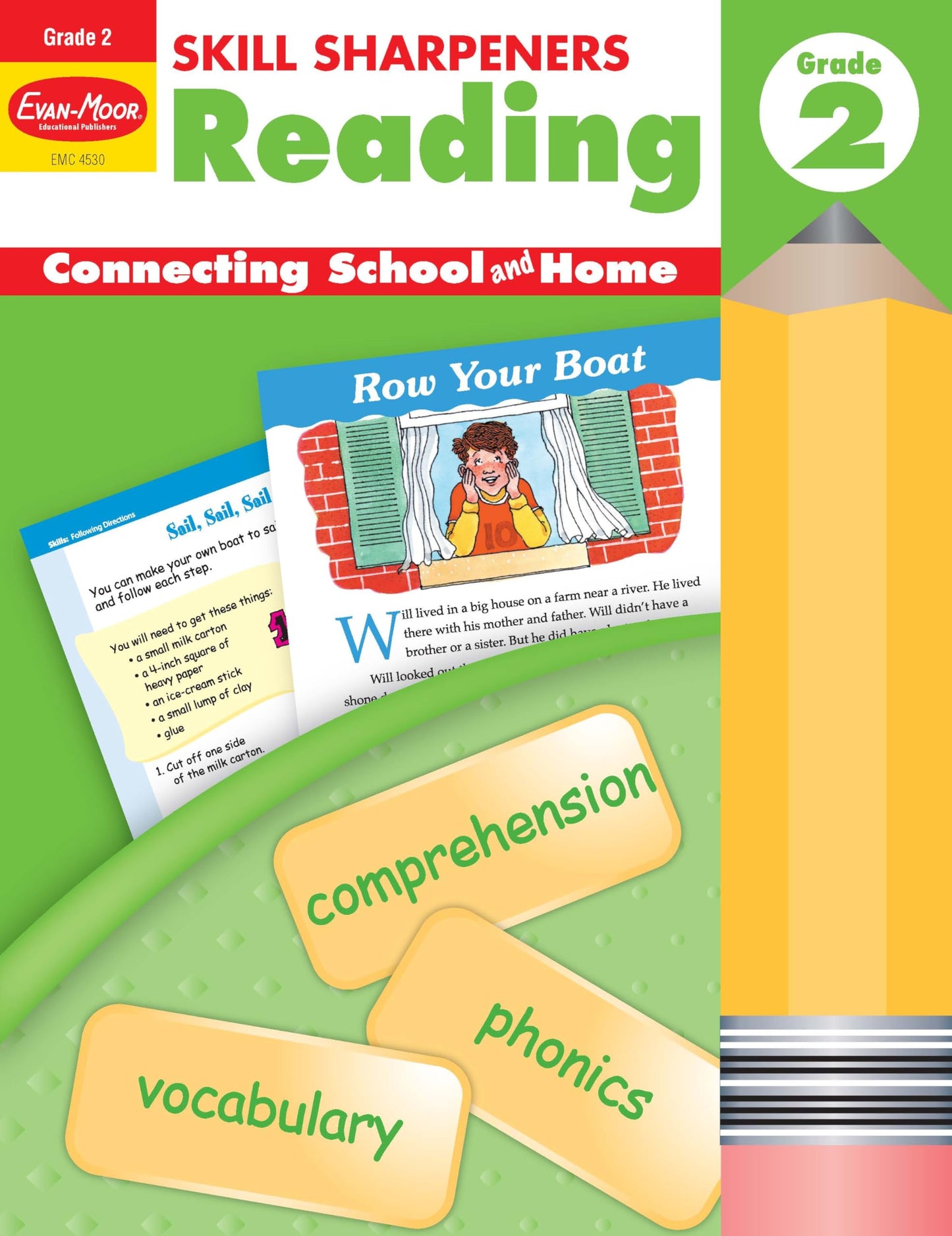 Evan-Moor Skill Sharpeners Reading Workbook, Grade 2, Vocabulary, Comprehension, Phonics, Word Family, Rhyming, Synonyms, Antonyms, Word Searches, Crossword Puzzles, Alphabetical Order, Homeschool