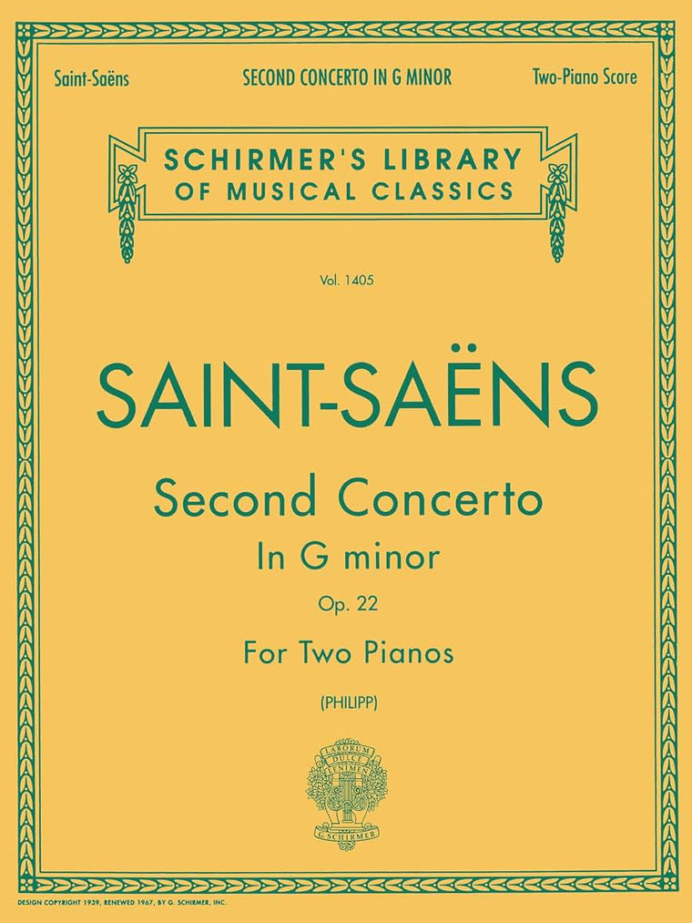 Saint Saens - Concerto No. 2 in G Minor, Op. 22: Schirmer Library of Classics Volume 1405  Advanced Piano Sheet Music for Two Pianos Four Hands  Classical Duet Performance Study Edition