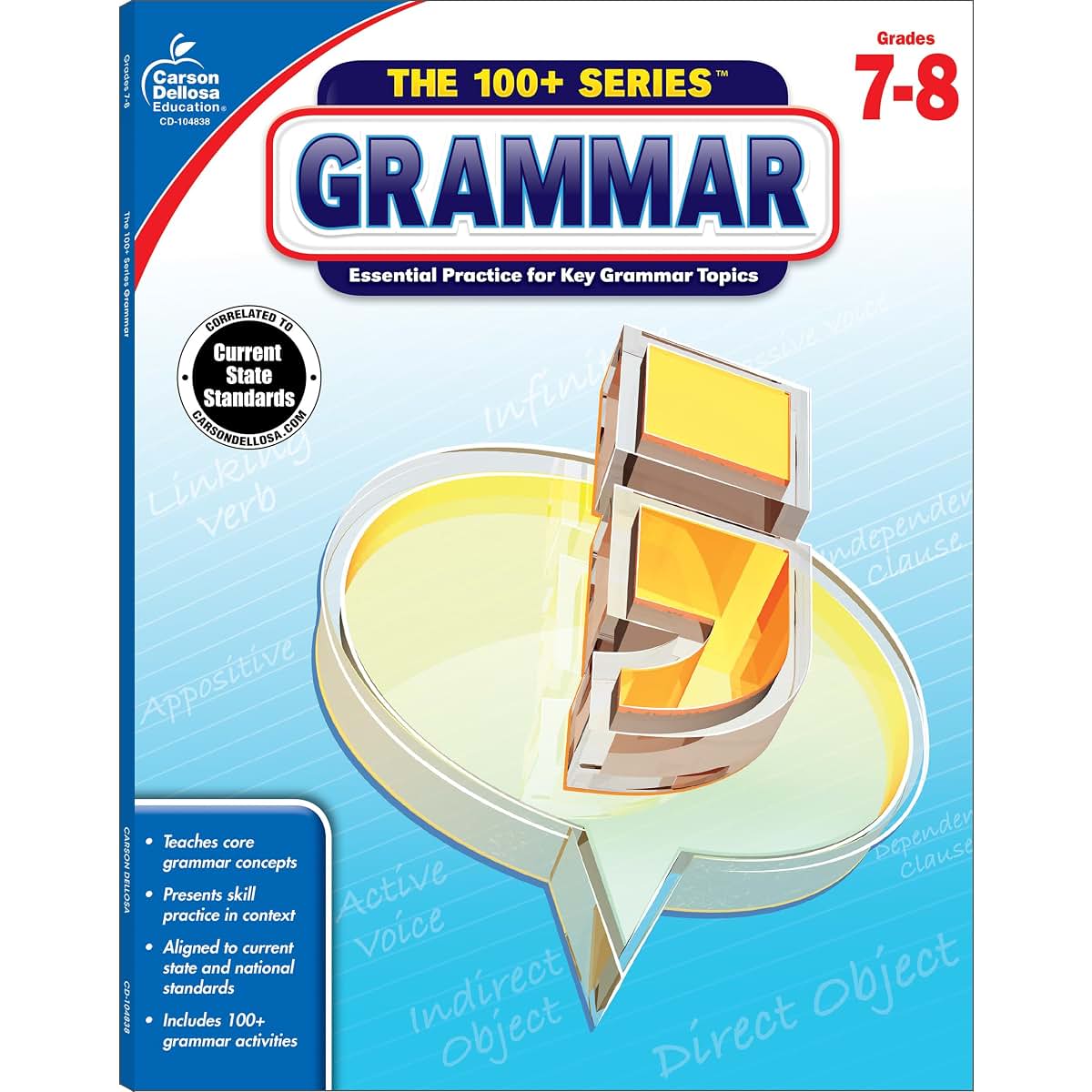 Carson Dellosa  The 100 Series: Grammar Workbook Grades 7-8, Language Arts, 128pgs