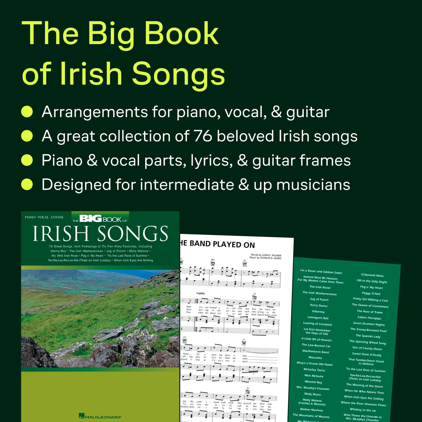 The Big Book of Irish Songs - Piano, Vocal, Guitar Sheet Music Songbook  76 Beloved Irish Tunes Including Danny Boy, Molly Malone, Wild Rover and More  Hal Leonard Music Book for All Levels