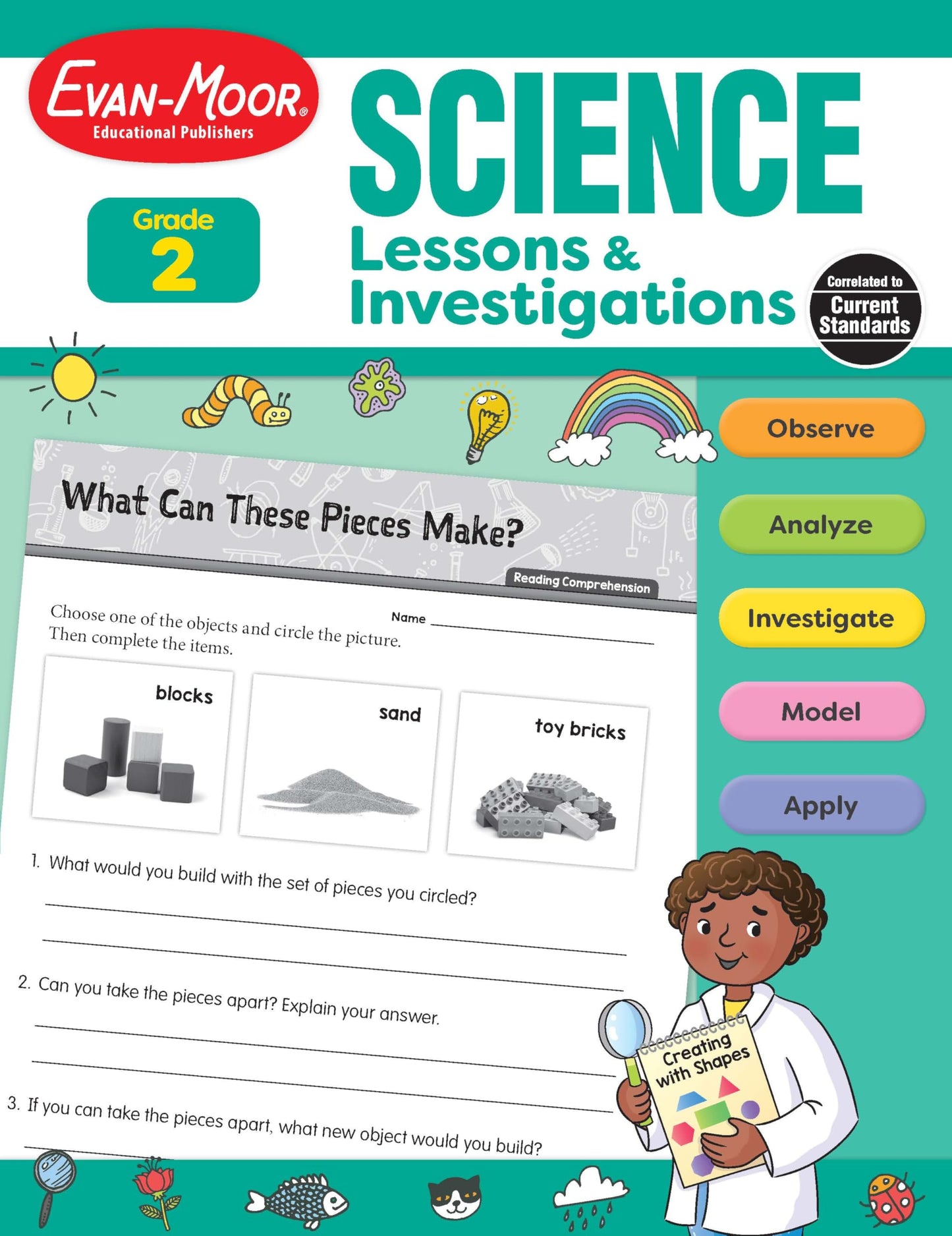 Evan-Moor Science Lessons and Investigations, Grade 2, Homeschool and Classroom Teaching Resource Workbook, Reproducible Worksheets, Observe, Analyze, ... Physical (Science Lessons & Investigations)