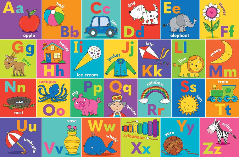 PETER PAUPER PRESS The Alphabet Jumbo Floor Puzzle - Fun and Educational Puzzle with Upper and Lowercase Letters, First Words and Pictures. (24 Pieces) (36 inches Wide x 24 inches high)