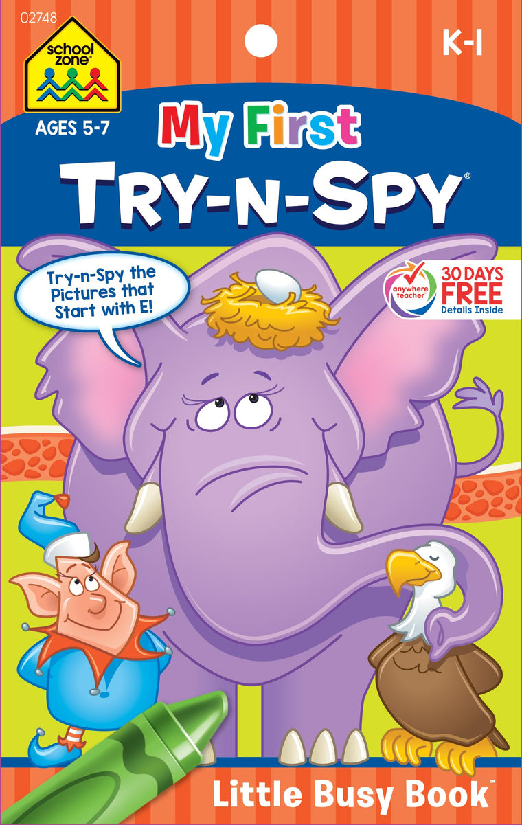 School Zone - My First Try-n-Spy Workbook - Ages 5 to 7, Kindergarten to 1st Grade, Activity Pad, Search & Find, Picture Puzzles, Hidden Pictures, and More (School Zone Little Busy Book Series)