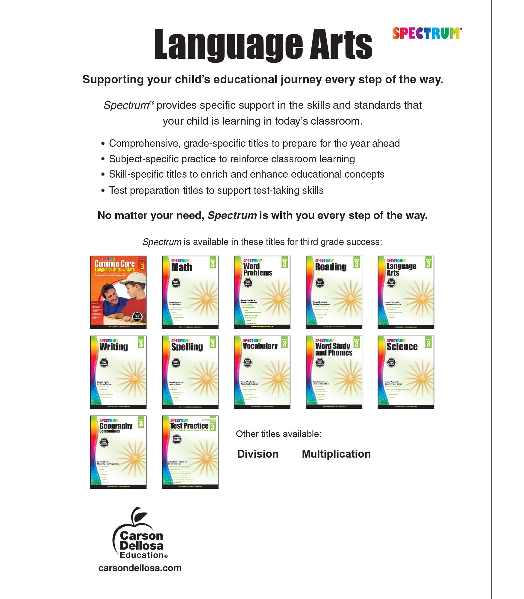 Spectrum Language Arts Grade 3, Grammar Workbook, Writing Practice, Punctuation Activity Book, Parts of Speech Books for Kids, 3rd Grade Workbooks for Classroom or Homeschool Curriculum (Volume 13)