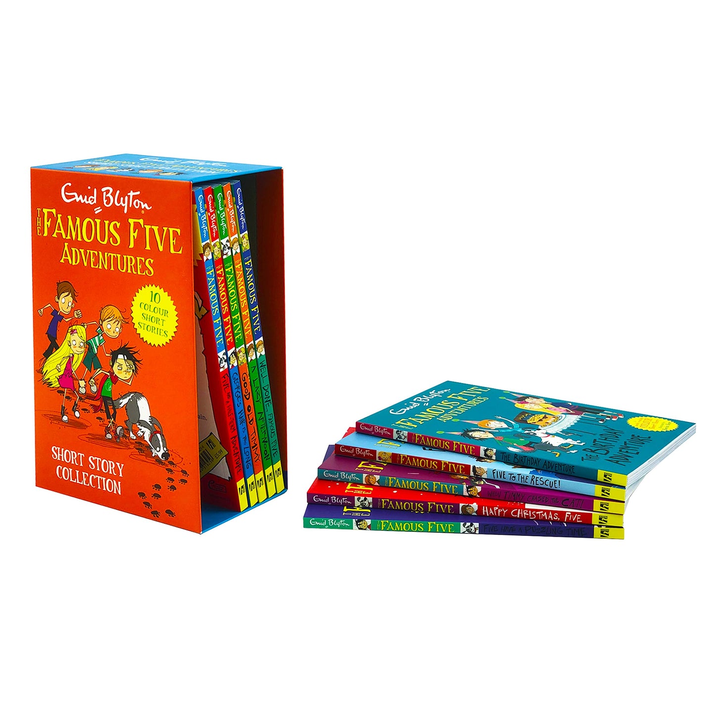 The Famous Five Adventures Short Story Collection 10 Books Box Set By Enid Blyton(Well Done Famous Five, A Lazy Afternoon, Good Old Timmy, George's Hair is too Long, Five and a Half-Term Adventure, The Birthday Adventure and MORE!)