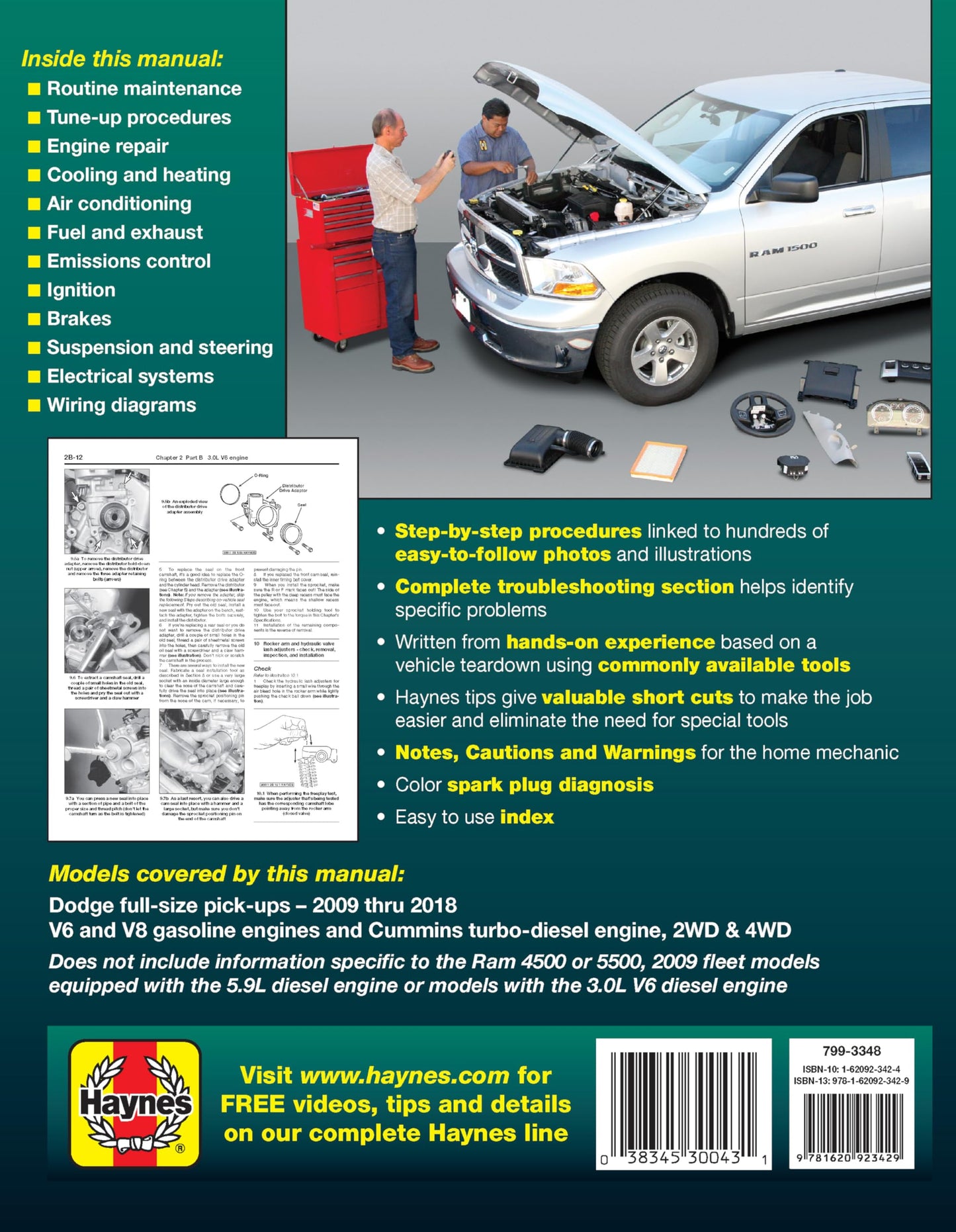 Dodge V6 & V8 Gas & Cummins Turbo-Diesel Pick-Ups (09-18) Haynes Repair Manual (Does Not Include 2009 Fleet Models with the 5.9L Diesel Engine or the 3.0L V6 Diesel Engine)