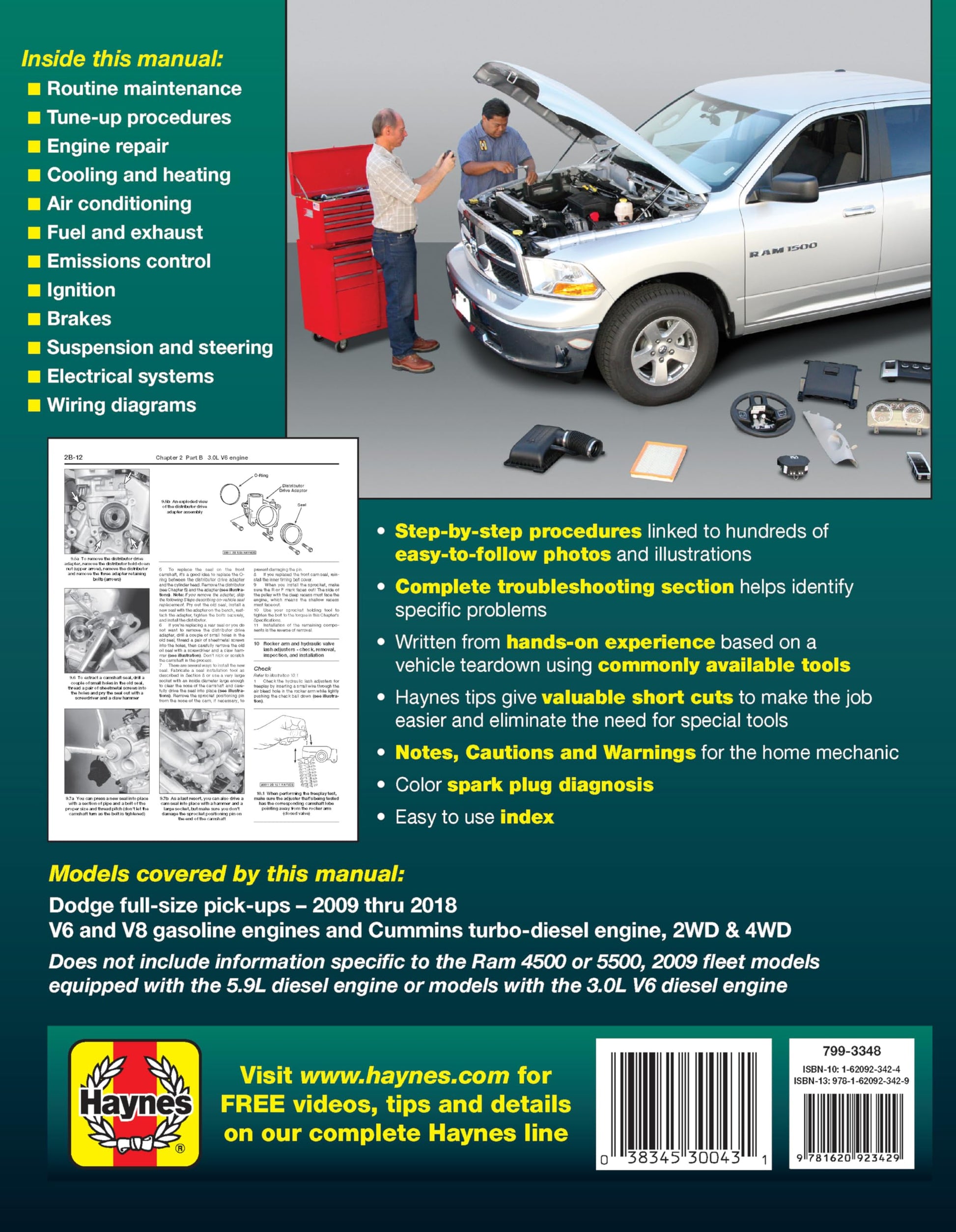 Dodge V6 & V8 Gas & Cummins Turbo-Diesel Pick-Ups (09-18) Haynes Repair Manual (Does Not Include 2009 Fleet Models with the 5.9L Diesel Engine or the 3.0L V6 Diesel Engine)
