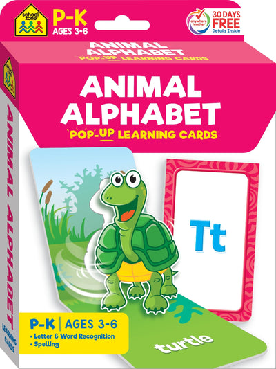 School Zone Animal Alphabet Pop-Up Learning Cards: 26 Interactive Flash Cards, Preschool, Kindergarten, Teach Abc's, Uppercase and Lowercase Letters, Spelling, Beginning Sounds, Ages 3-6