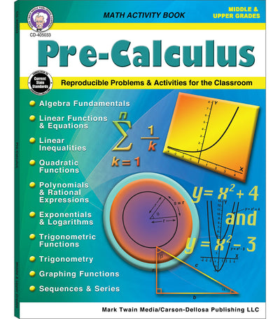 Mark Twain Pre-Calculus Math Workbook, Mathematics Middle School Books Covering Algebra, Trigonometry, Linear Equations, and More, Classroom or Homeschool Curriculum