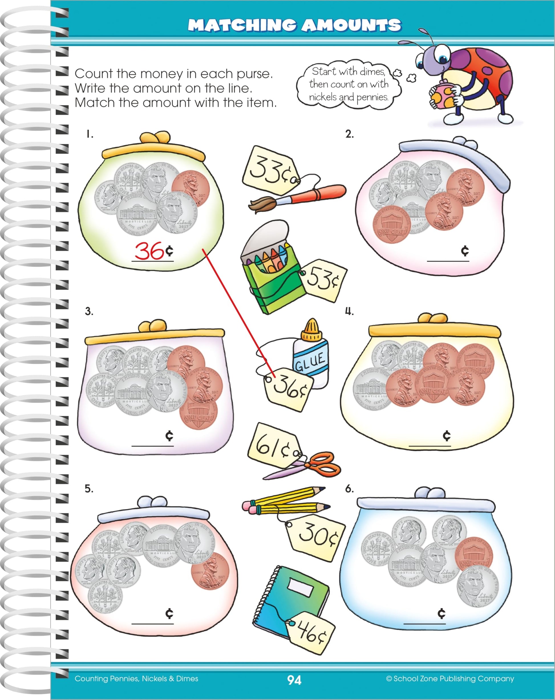 School Zone Big Math 1-2 Workbook: 320 Spiral-Bound Pages, 1st Grade, 2nd Grade, Elementary Math, Addition, Subtraction, Word Problems, Time, Money & Fractions, Ages 6 to 8