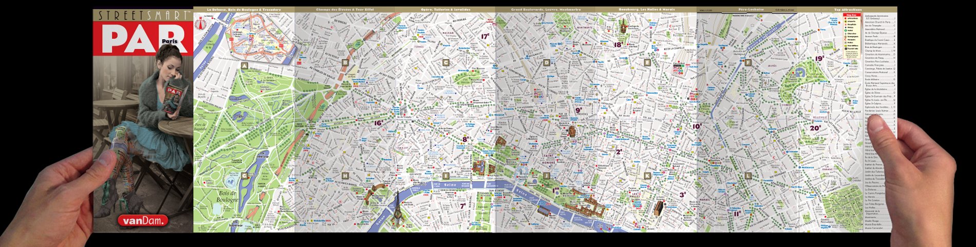 StreetSmart Paris Map by VanDam - City Center Street Map of Paris, France - Laminated folding pocket size city travel and Metro map with all attractions, sights and hotels (2026) English and French Edition)