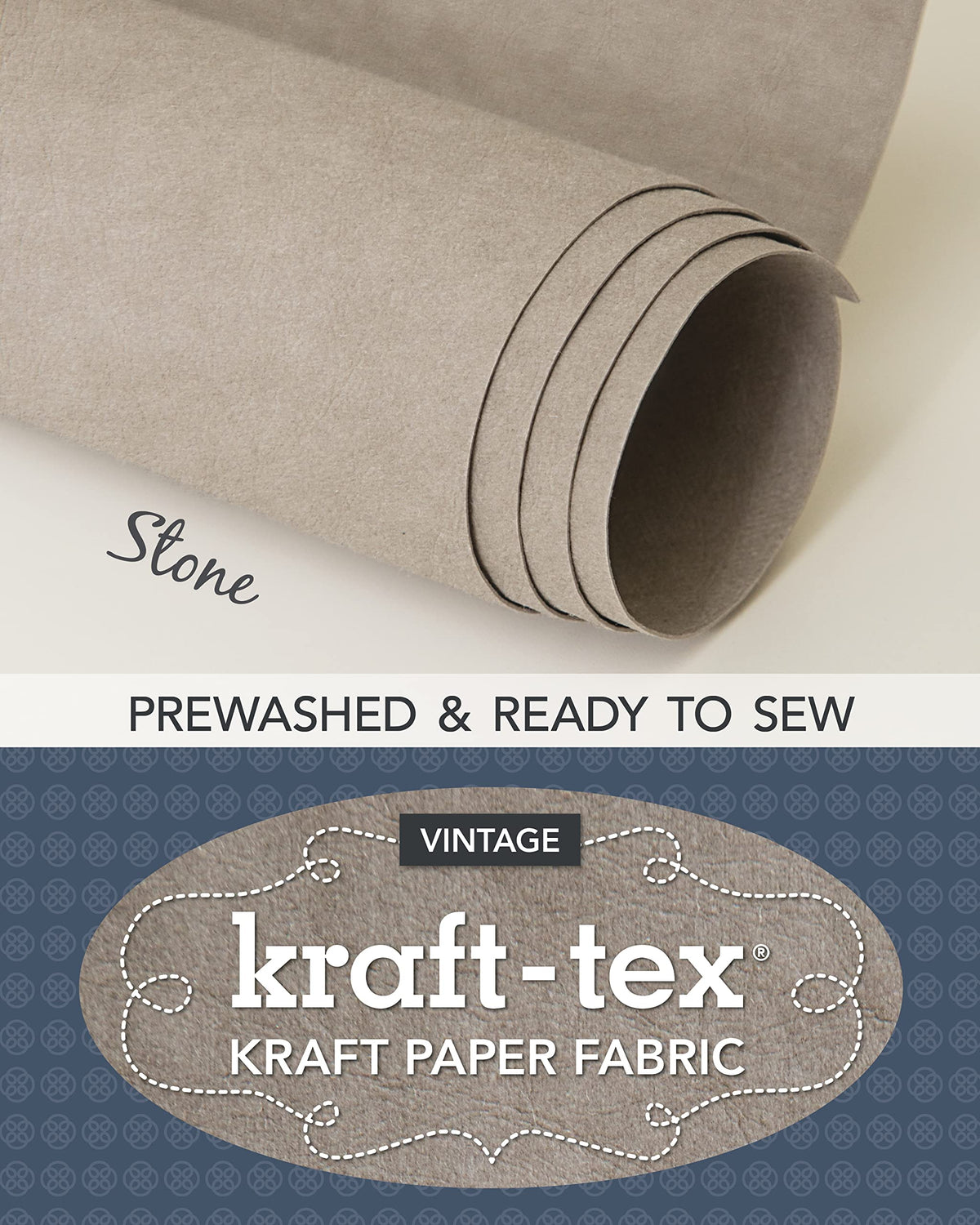 kraft-tex Roll Stone Prewashed & Ready to Sew: Kraft Paper Fabric, 18.5" x 28.5" Roll (kraft-tex Vintage)