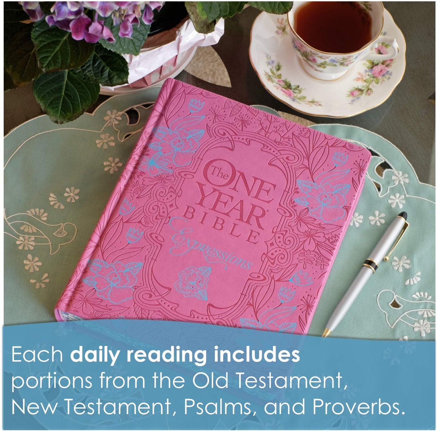 The One Year Bible Expressions NLT, Deluxe (Hardcover, Pink Flowers)