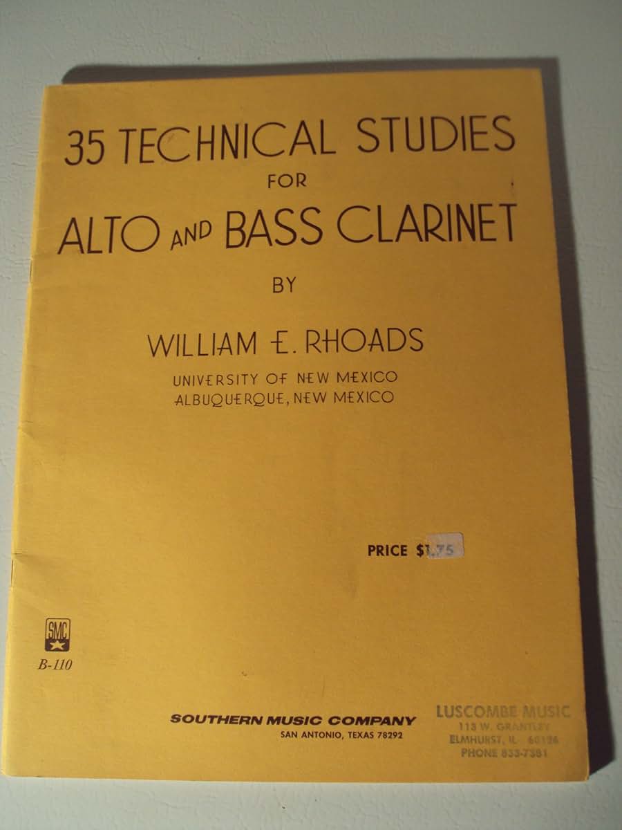 35 Technical Studies for Alto or Bass Clarinet Sheet Music Book by William E. Rhoads  Southern Music Woodwind Collection for Alto Clarinet Bass Clarinet Practice and Technique Studies