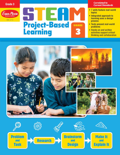Evan-Moor STEAM Project-Based Learning, Grade 3 Actvities Homeschooling & Classroom Resource Workbook, Reproducible Worksheets, Hands-On Projects, Problem Solving, Art, Puzzle, Real-World Topics